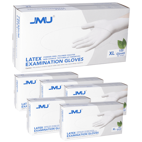 JMU Premium Latex Examination Gloves, Polymer Coasted, Powder-free, Non-Sterile, White, 100pcs/box