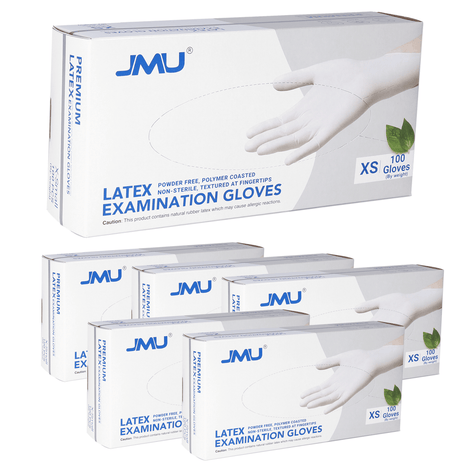 JMU Premium Latex Examination Gloves, Polymer Coasted, Powder-free, Non-Sterile, White, 100pcs/box