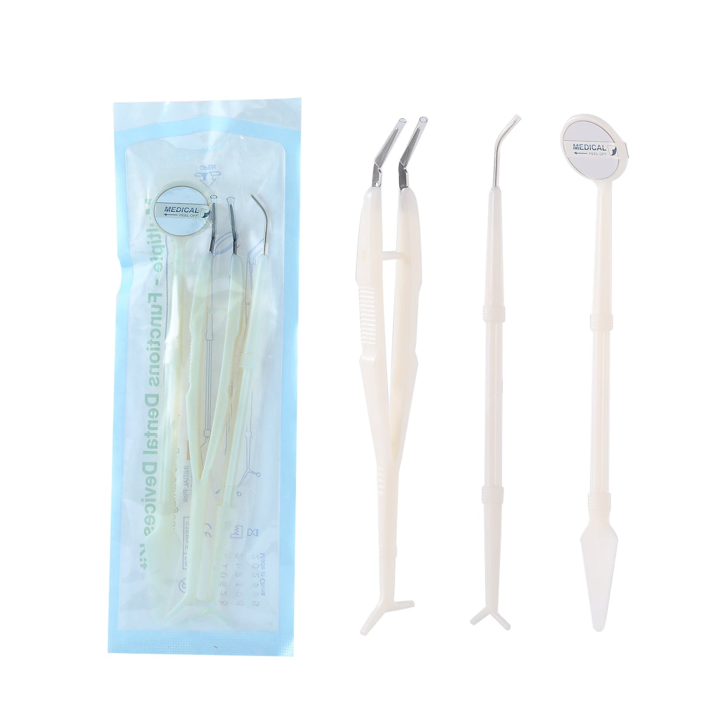 JMU Disposable Dental Examination Instrument Kit Dental Mirror Tweezers Probe 20Sets/Bag