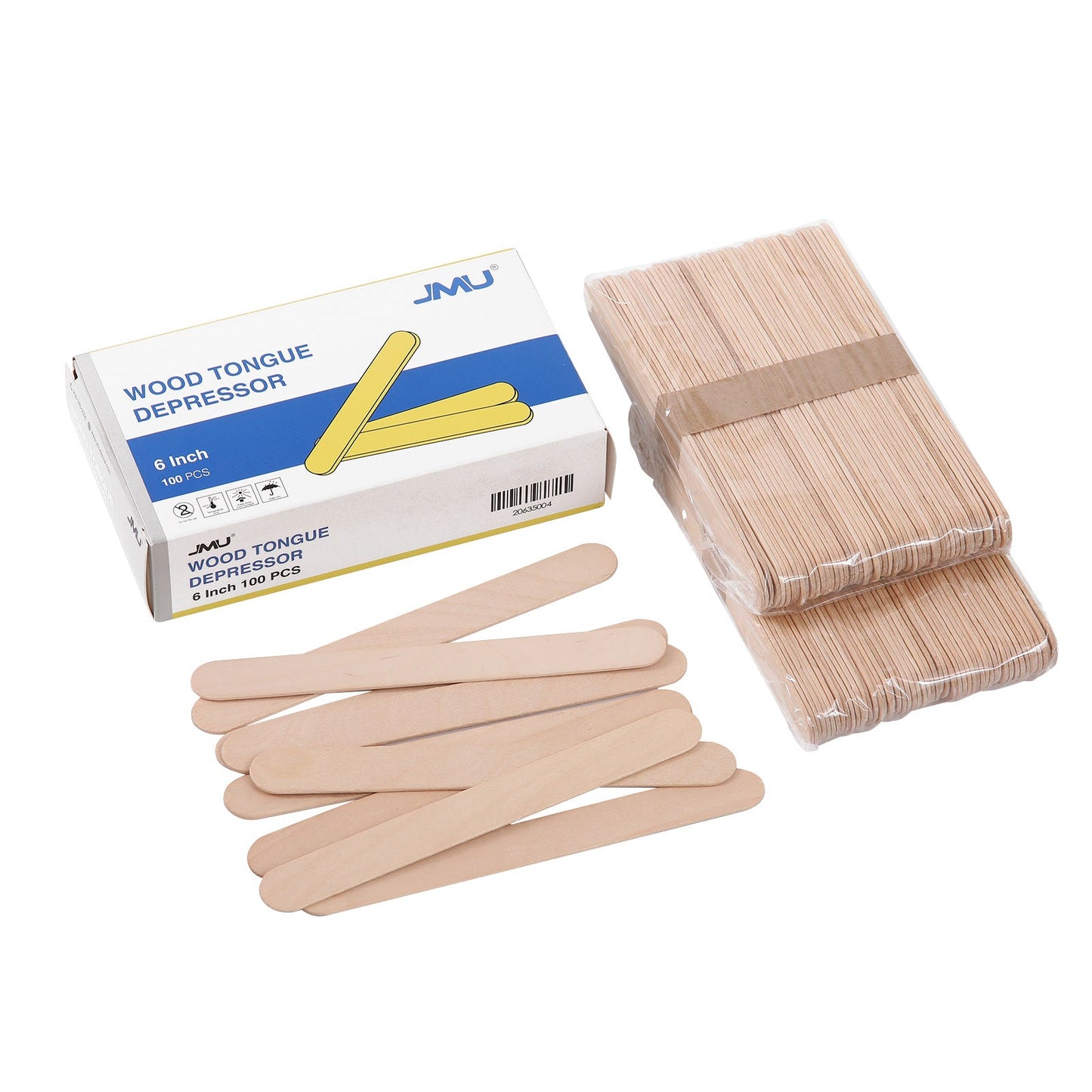 JMU Disposable Wooden Tongue Depressors Non-sterile 6 Inch 100/Box - JMU DENTAL INC