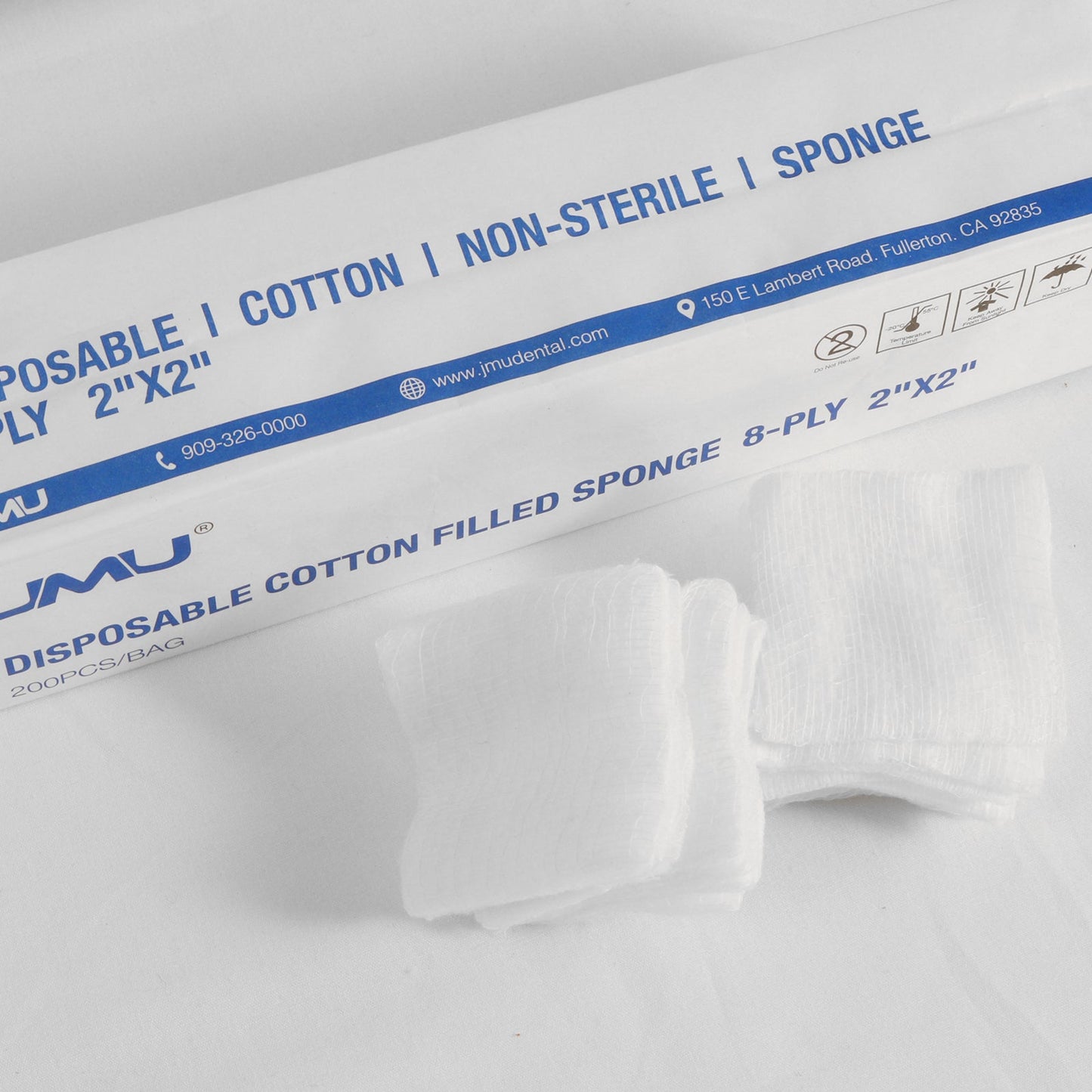 JMU Gauze Pads Cotton Filled Sponge 8-Ply 2"x2" Non Sterile 200/Bag - JMU DENTAL INC