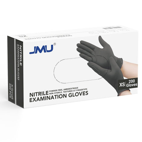 JMU Nitrile Exam Gloves Black Powder Free 4 Mil XS/S/M/L/XL 200Pcs/Box