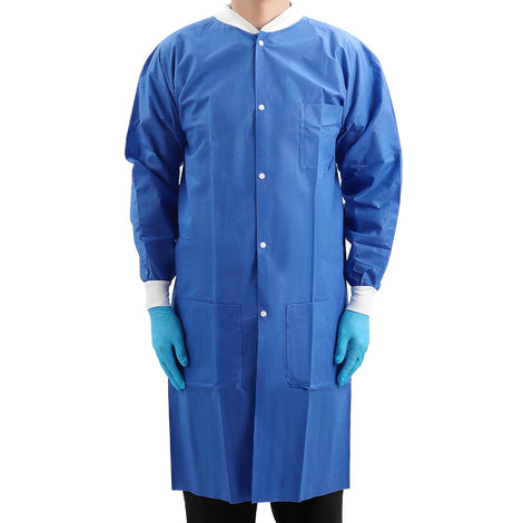 Plus SMS Lab Coat with 3 Pockets Knee Length Jacket 40g Dark Blue 1pc/bag