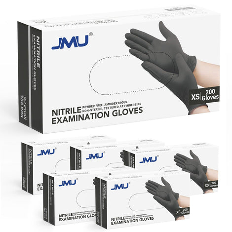 JMU Nitrile Exam Gloves Black Powder Free 4 Mil XS/S/M/L/XL 200Pcs/Box