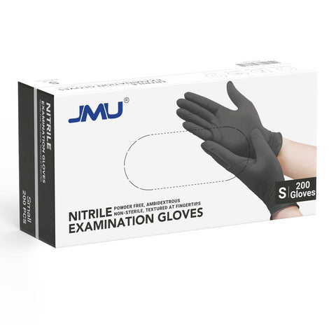 JMU Nitrile Exam Gloves Black Powder Free 4 Mil XS/S/M/L/XL 200Pcs/Box