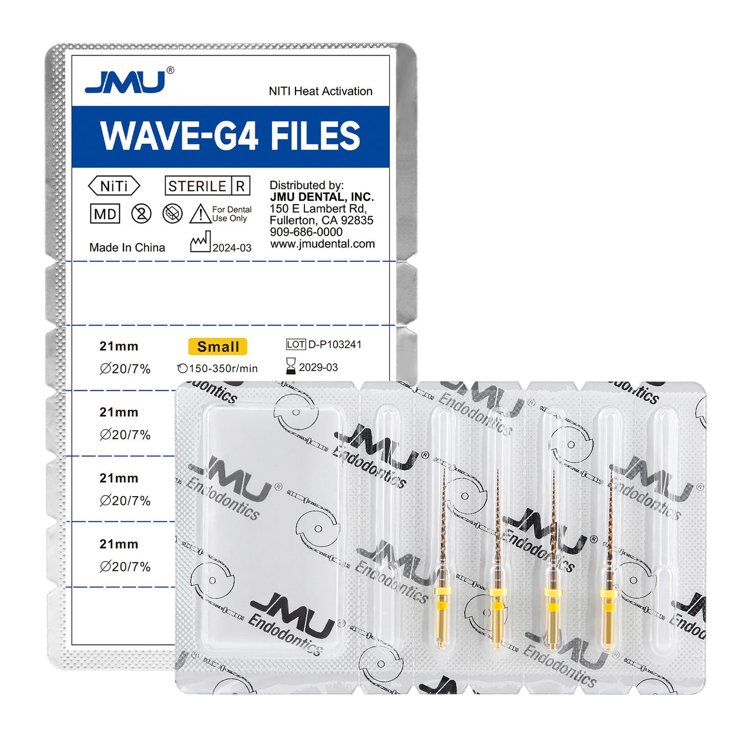 JMU NITI ROTARY FILES, WAVE-G4 FILES Sterilized Packing, 4pcs/Pk, #ROLL WAVE (GOLD)