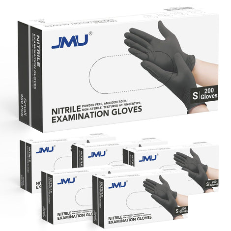 JMU Nitrile Exam Gloves Black Powder Free 4 Mil XS/S/M/L/XL 200Pcs/Box