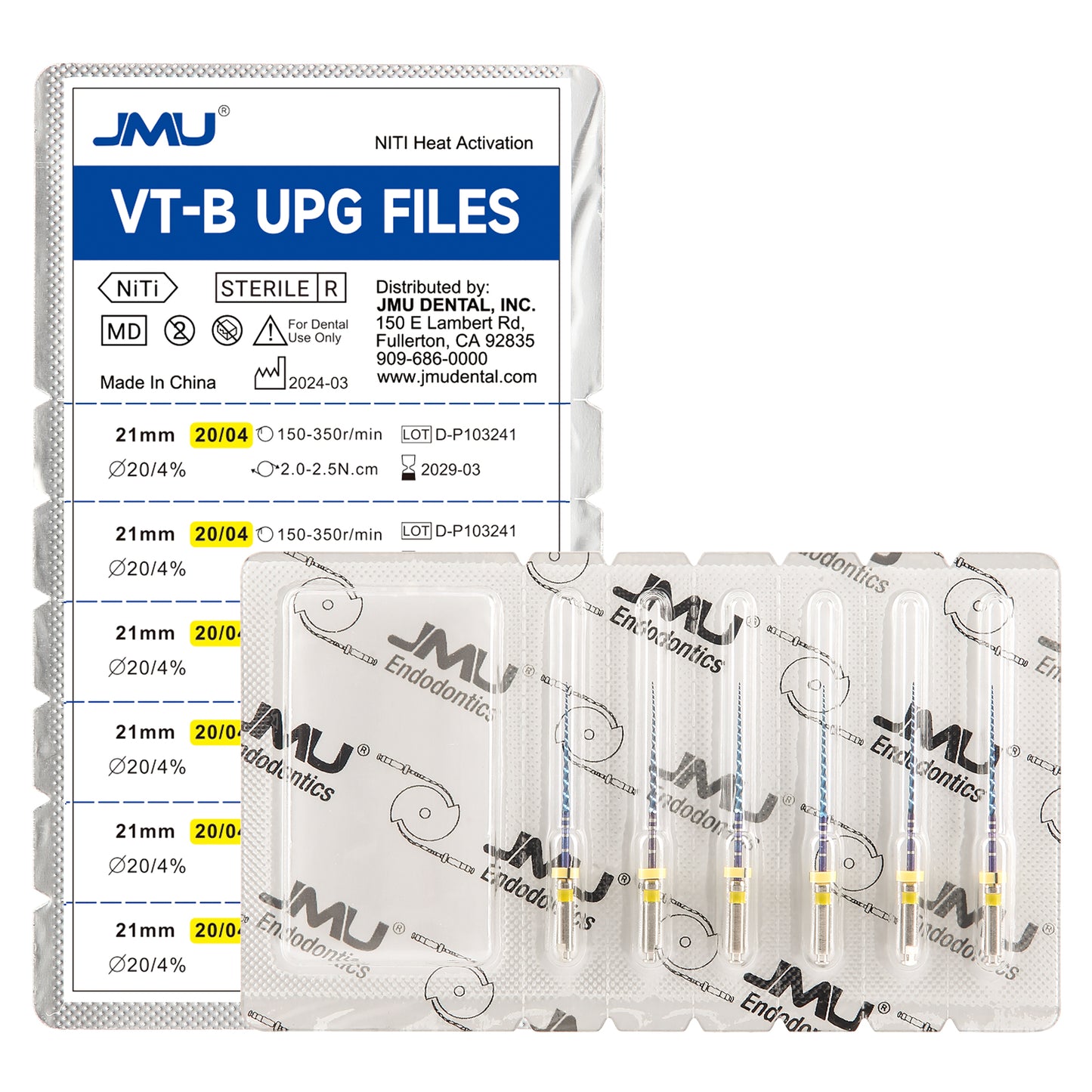 JMU NITI ROTARY FILES, VT-B UPG FILES, Sterilized Packing, 6pcs/Pk, #PRO-FLEXI FILES (BLUE)