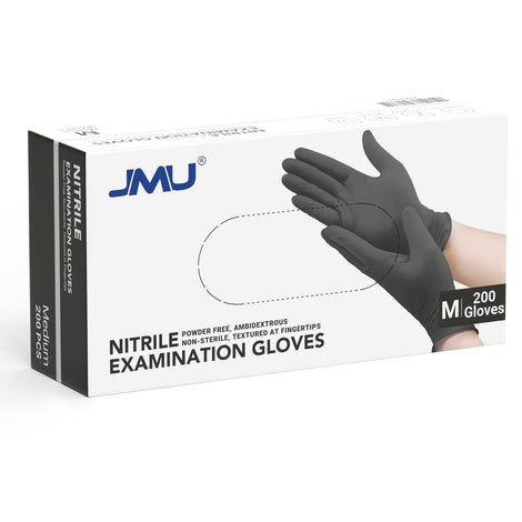 JMU Nitrile Exam Gloves Black Powder Free 4 Mil XS/S/M/L/XL 200Pcs/Box