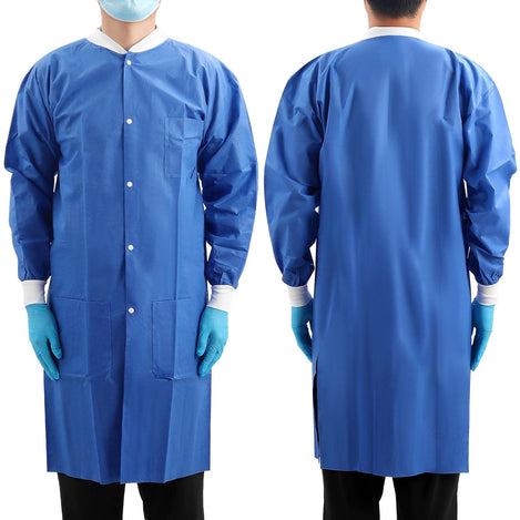 Plus SMS Lab Coat with 3 Pockets Knee Length Jacket 40g Dark Blue 1pc/bag