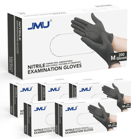 JMU Nitrile Exam Gloves Black Powder Free 4 Mil XS/S/M/L/XL 200Pcs/Box