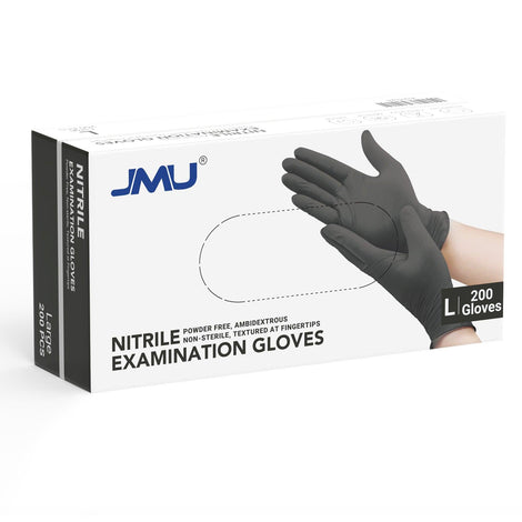 JMU Nitrile Exam Gloves Black Powder Free 4 Mil XS/S/M/L/XL 200Pcs/Box