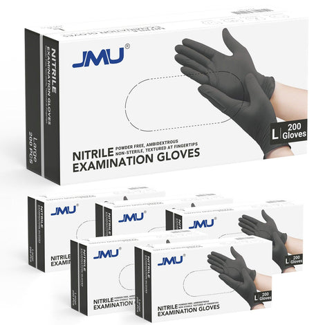 JMU Nitrile Exam Gloves Black Powder Free 4 Mil XS/S/M/L/XL 200Pcs/Box