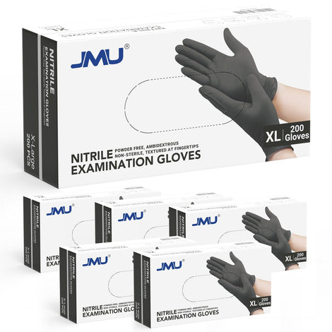 JMU Nitrile Exam Gloves Black Powder Free 4 Mil XS/S/M/L/XL 200Pcs/Box