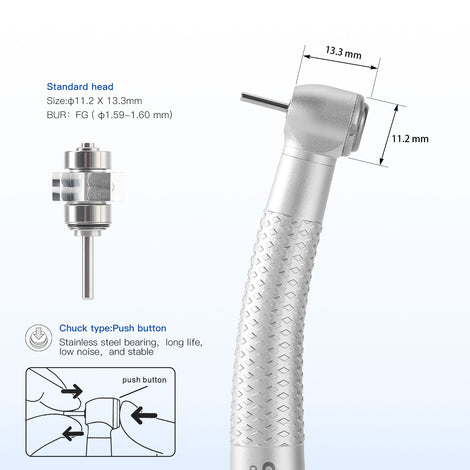 COXO CX207-W High-speed Air Turbine Handpiece, ³300,000rpm, Standard Head, 3-port spray, (equipped with coupler, handpiece fits into W&H or COXO 229-B 4-hole coupler) #H17-SPQ4