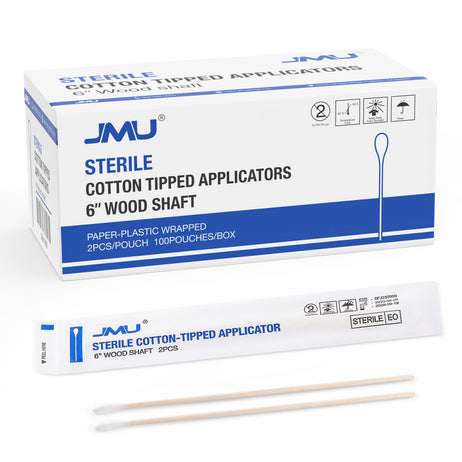 JMU Disposable Sterile 6" Cotton Swab Tipped Applicator 200pcs/Box