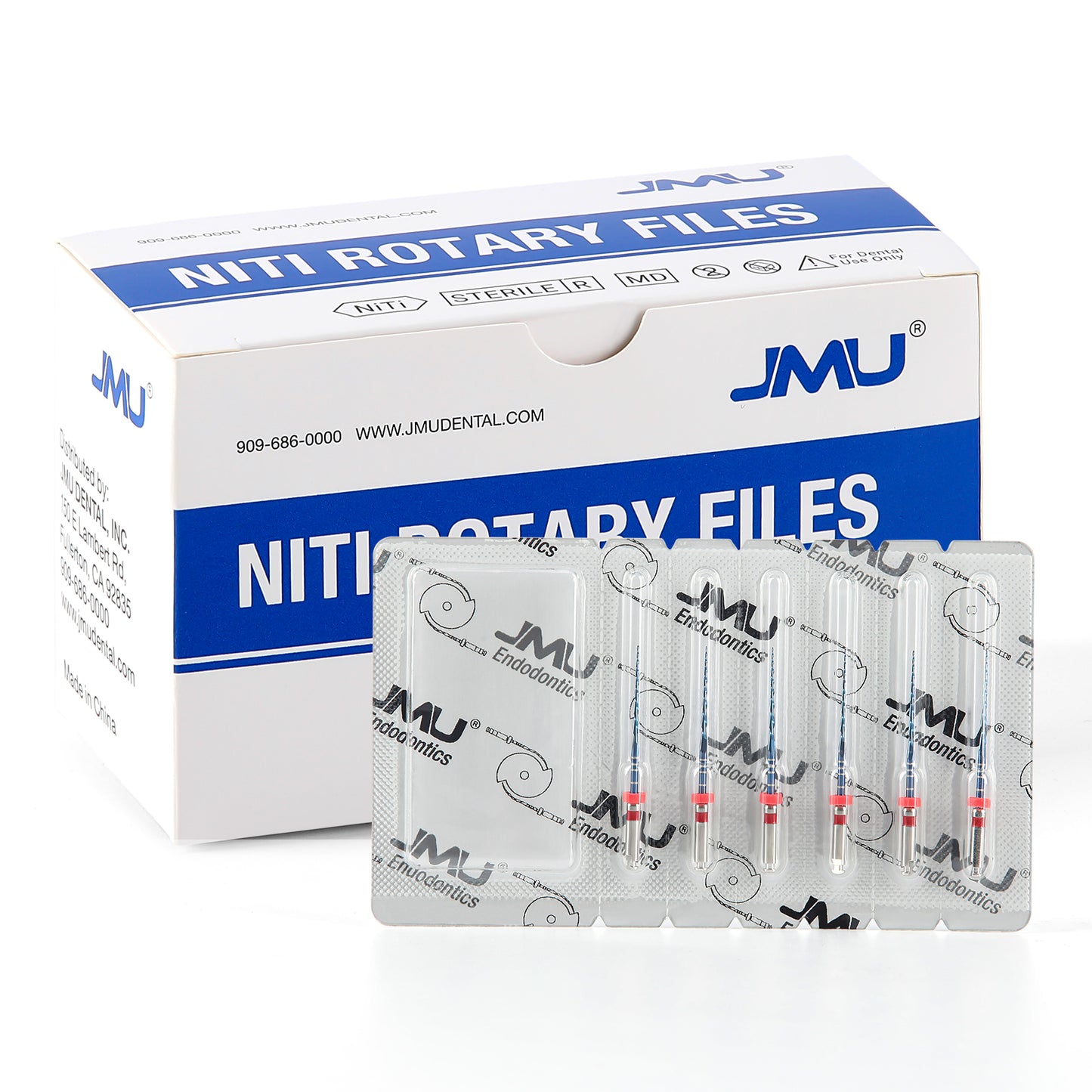 JMU NITI ROTARY FILES, RC-B ONLY FILES, #25(21mm), Sterilized Packing, 6pcs/Pk, (BLUE)