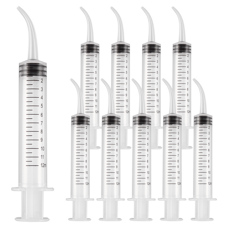 JMU Dental Irrigation Syringes Curved Tips with Measurement 12ml 10/Pack