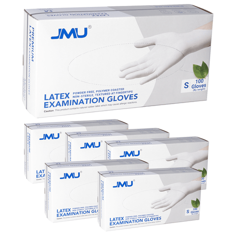 JMU Premium Latex Examination Gloves, Polymer Coasted, Powder-free, Non-Sterile, White, 100pcs/box