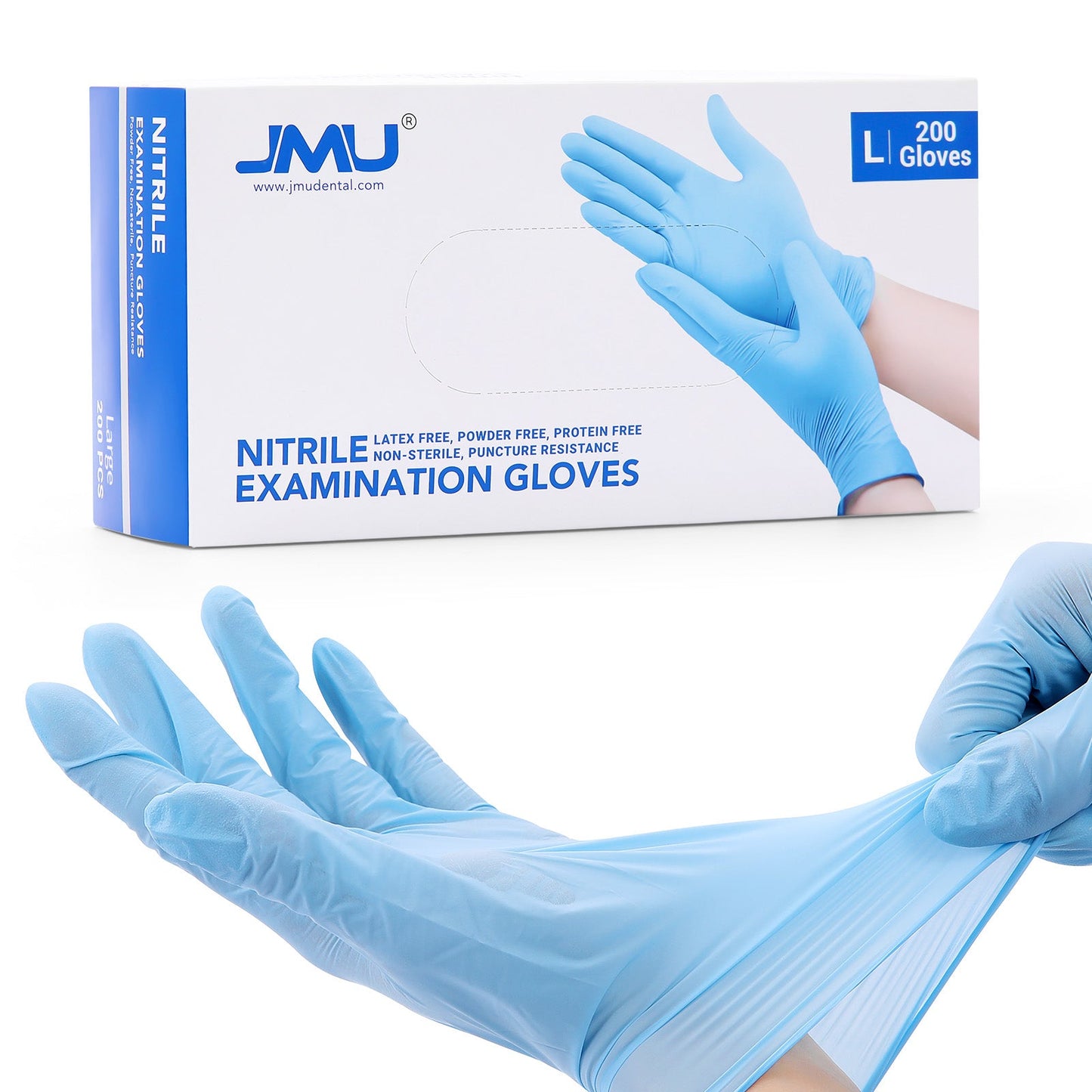 JMU Nitrile Exam Gloves Blue Powder Free 4 Mil 200PCS