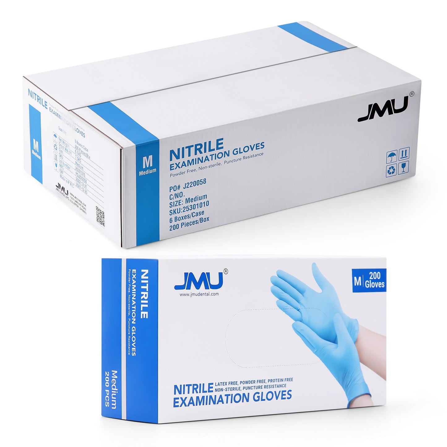 JMU Nitrile Exam Gloves Blue Powder Free 4 Mil 200PCS