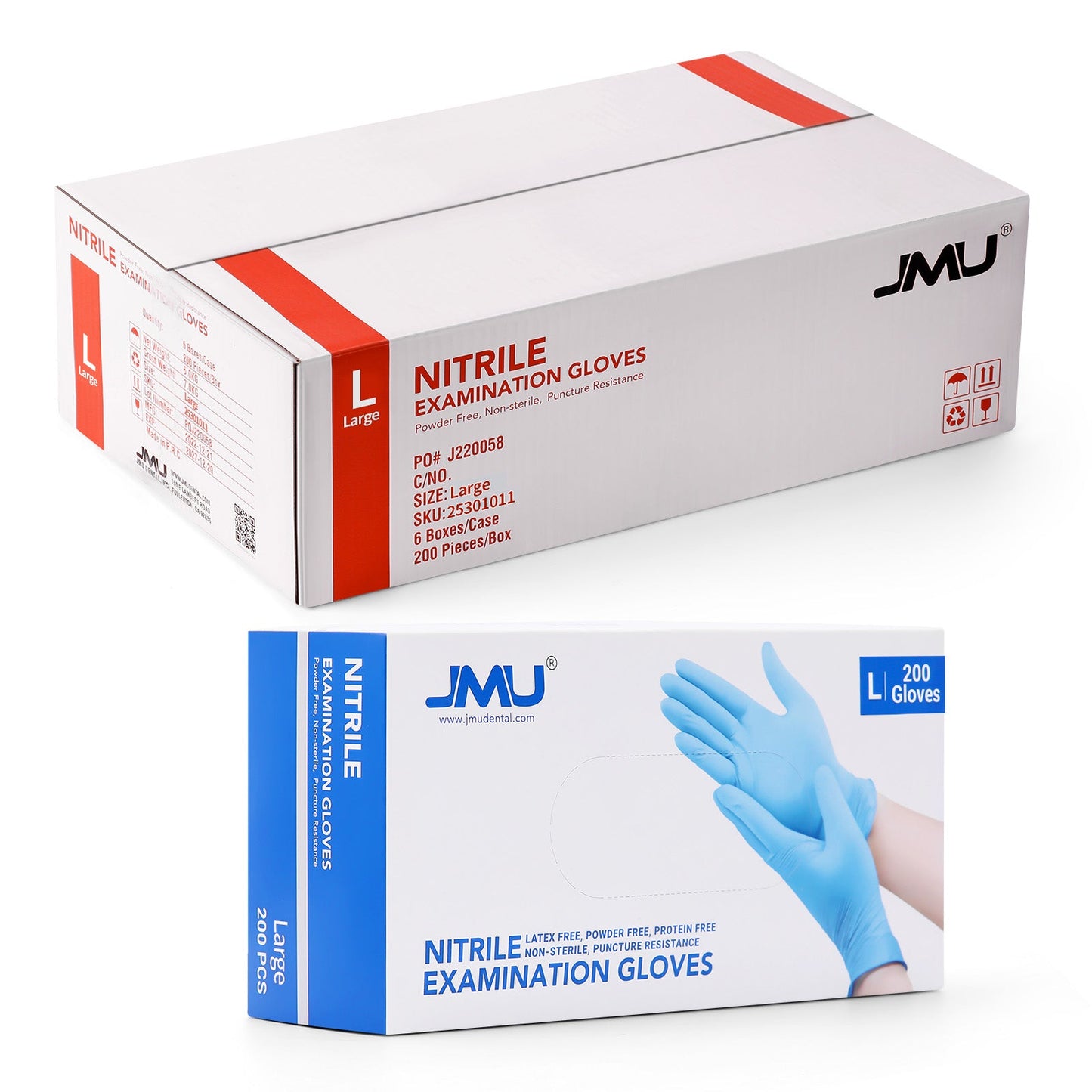 JMU Nitrile Exam Gloves Blue Powder Free 4 Mil 200PCS