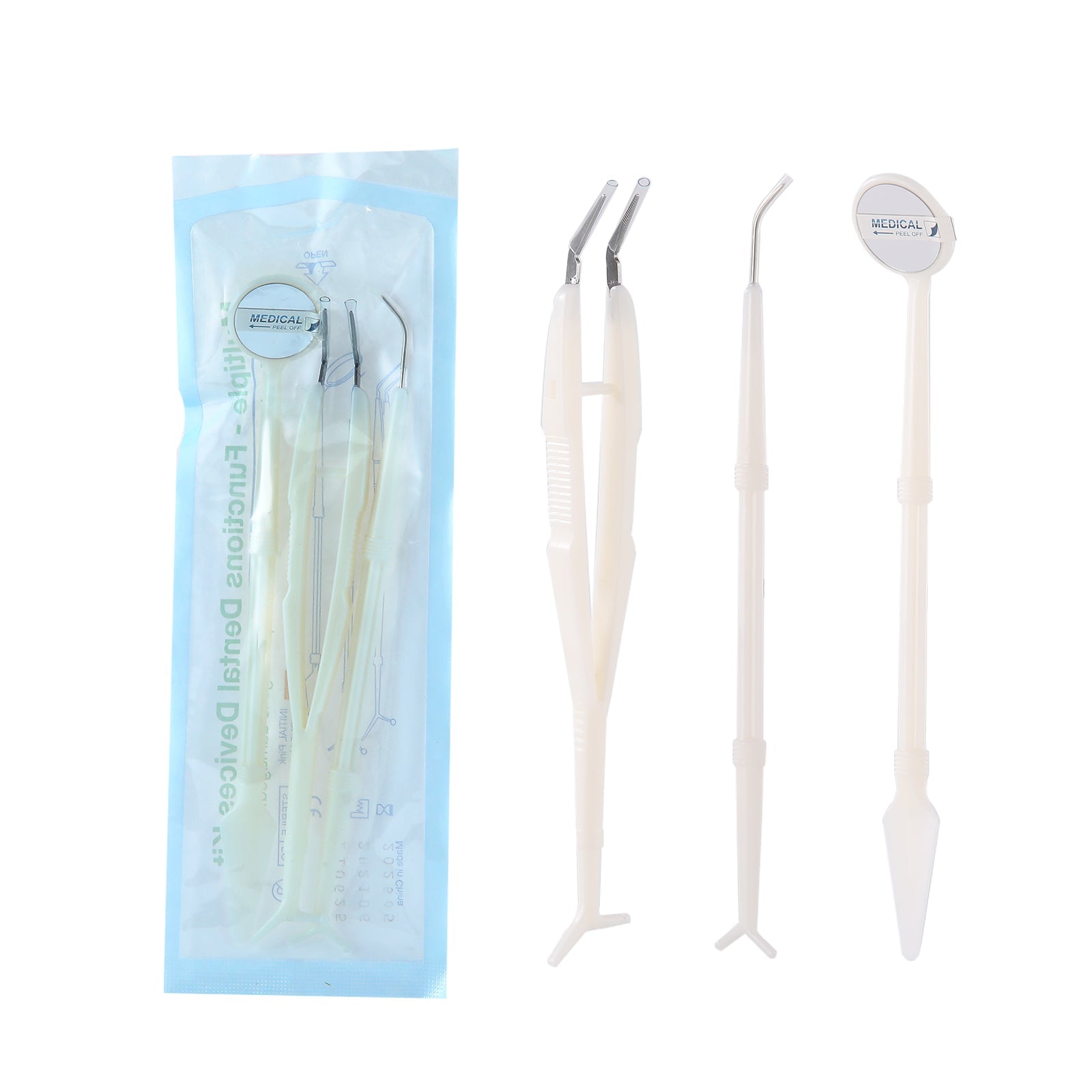 JMU Disposable Dental Examination Instrument Kit Dental Mirror Tweezers Probe 20Sets/Bag