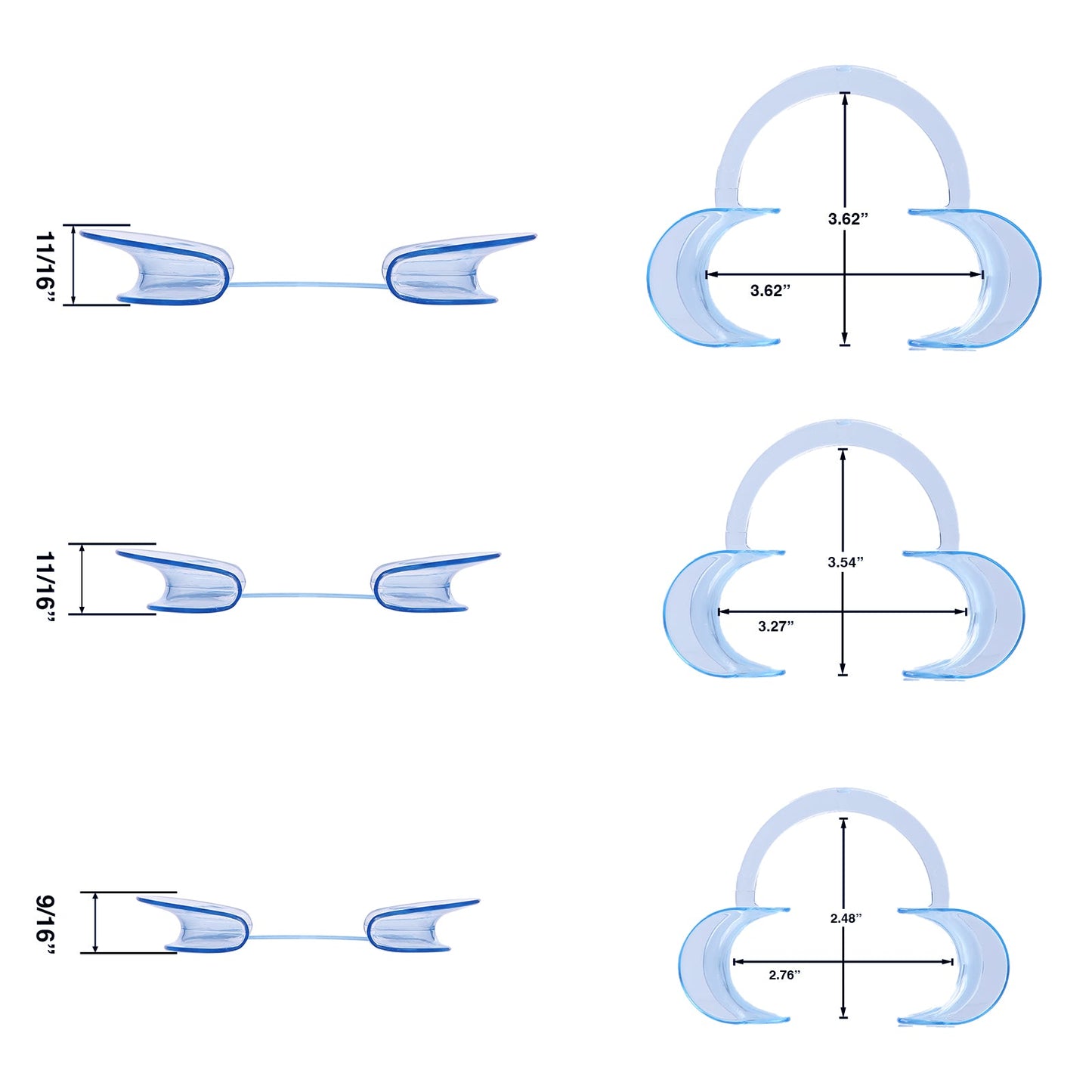 JMU Disposable Dental Cheek Retractor Blue C-Shape Size S+M+L 3/Bag