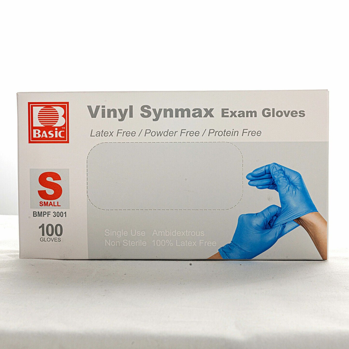 BASIC Disposable Vinyl Synmax Exam Gloves Blue 100/Box - JMU DENTAL INC