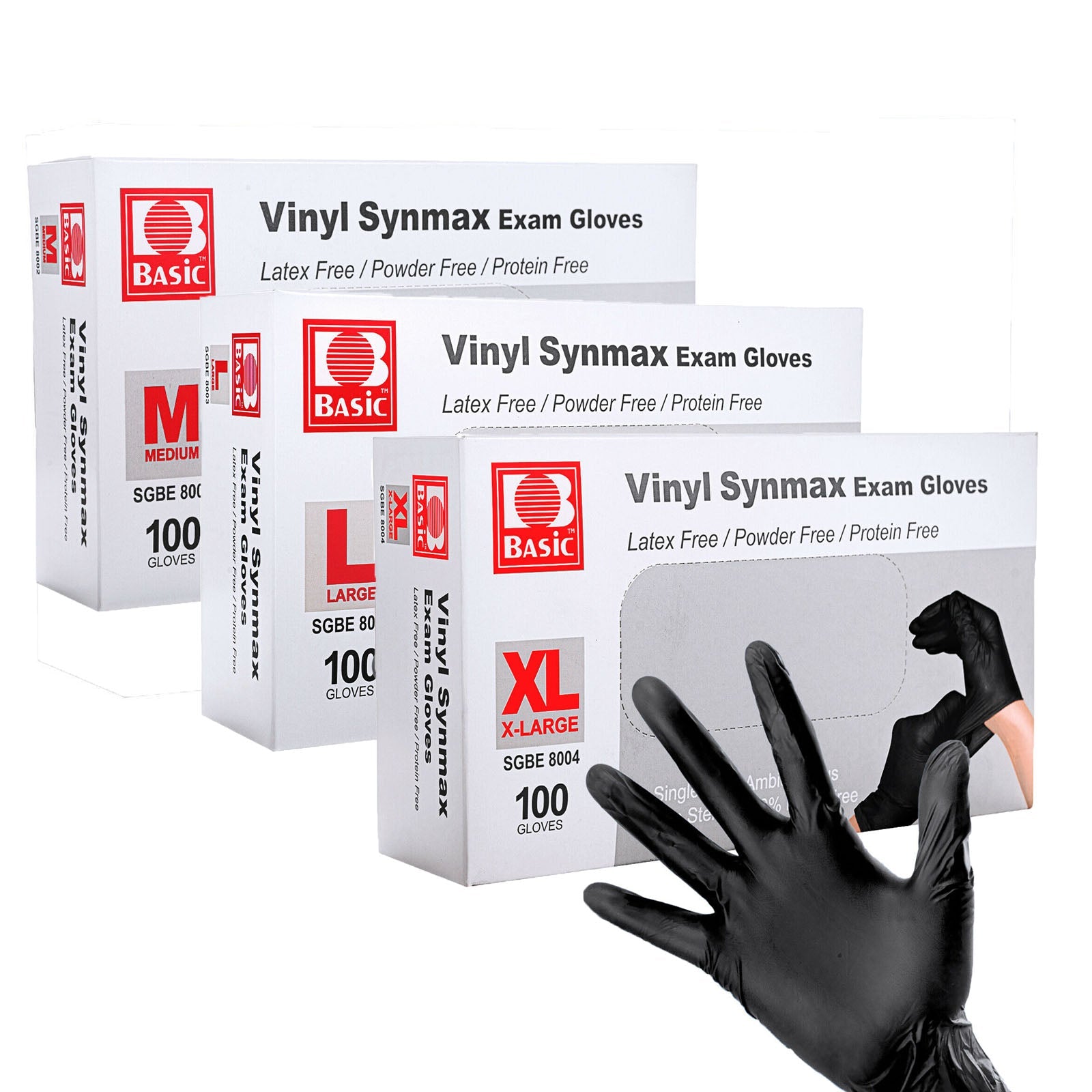 BASIC Disposable Vinyl Synmax Exam Gloves Black 100/Box- JMU DENTAL INC