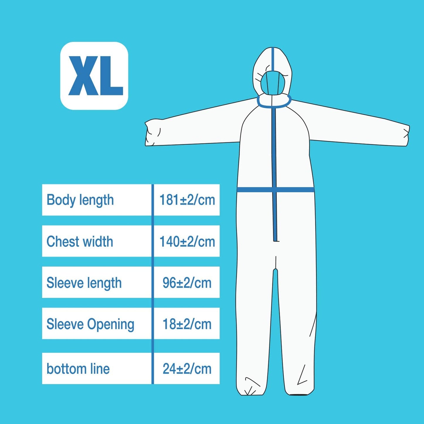 JMU Disposable White Coverall with Blue Binding Isolation Gown - JMU DENTAL INC