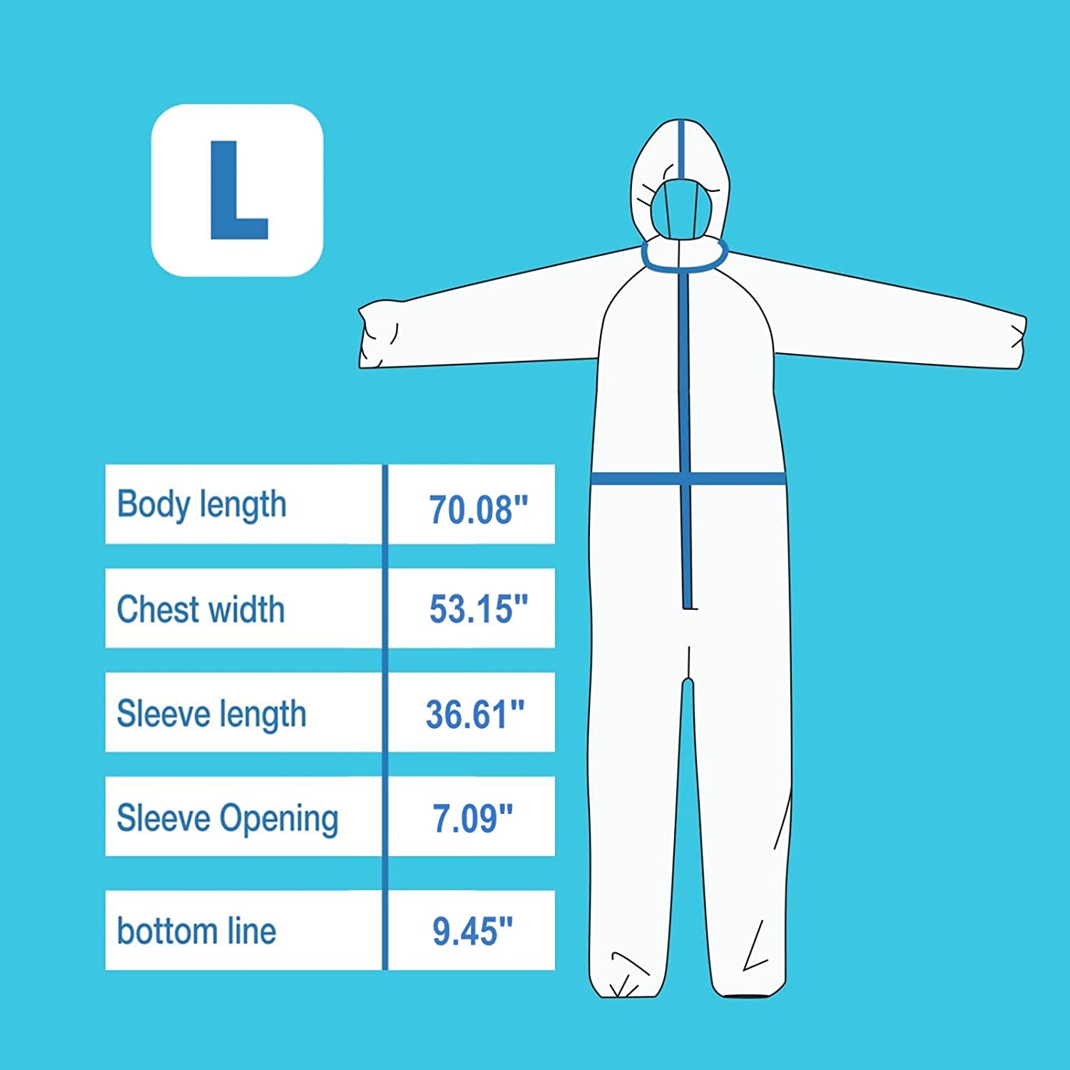 JMU Disposable White Coverall with Blue Binding Isolation Gown - JMU DENTAL INC