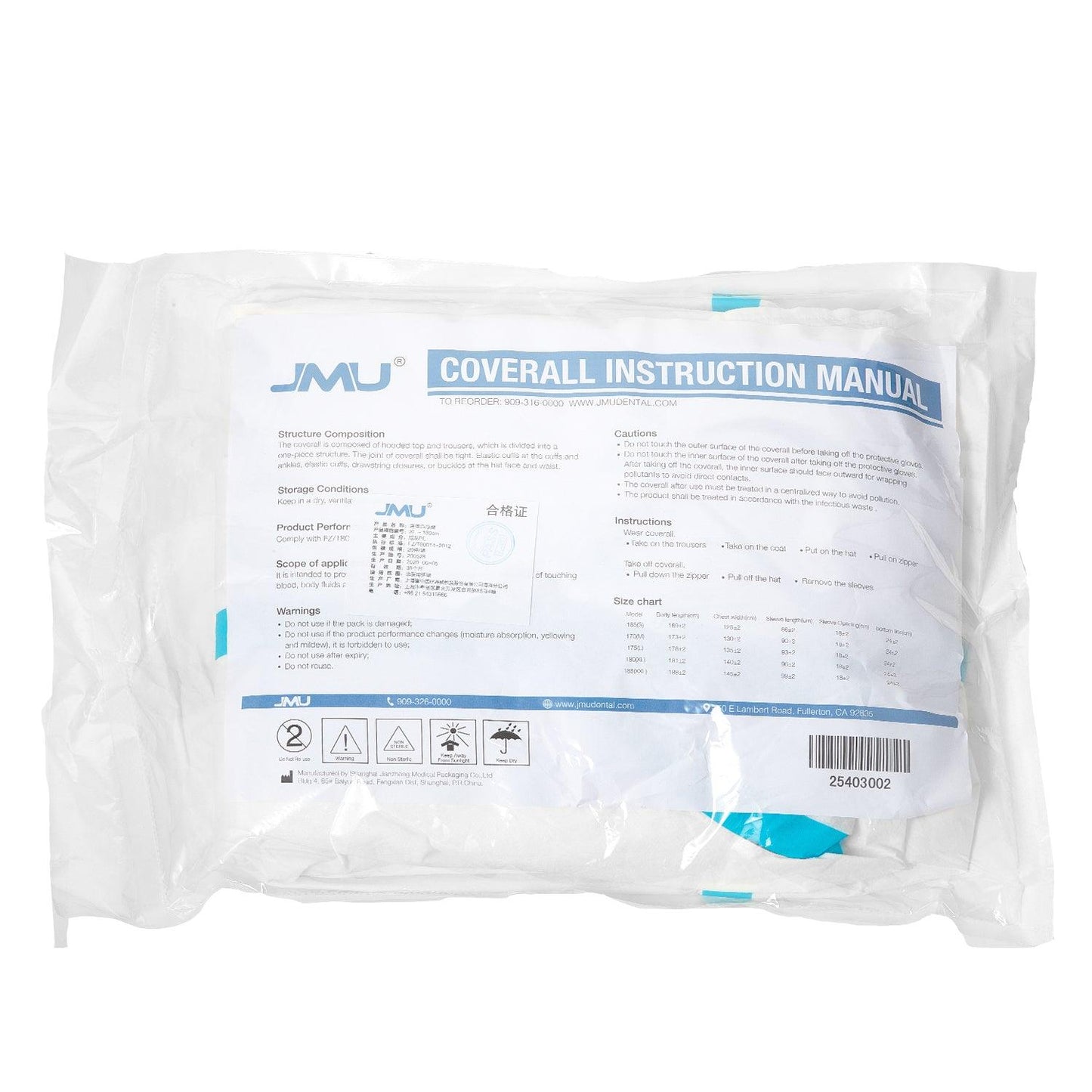 JMU White Coverall with Blue Binding Isolation Gown - JMU DENTAL INC