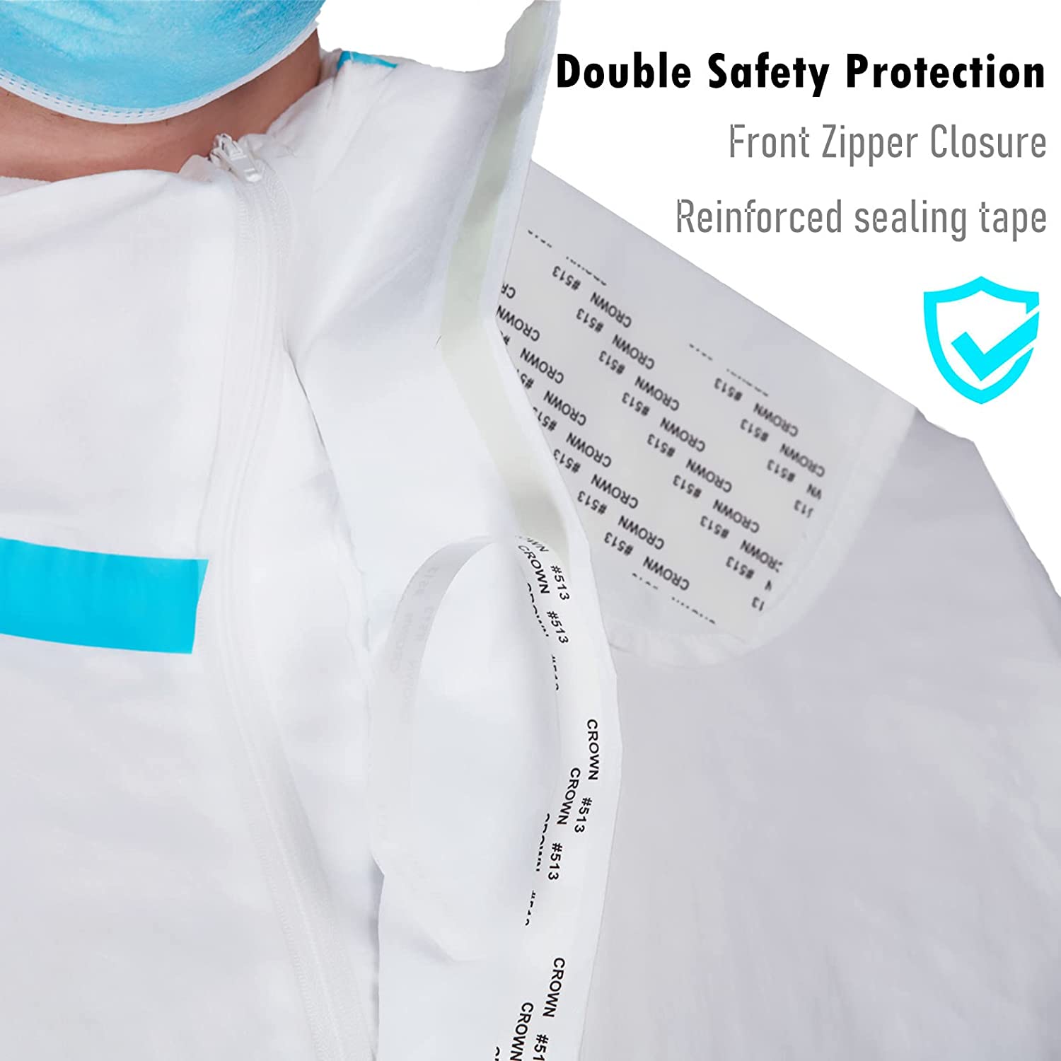 JMU Disposable White Coverall with Blue Binding Isolation Gown - JMU DENTAL INC