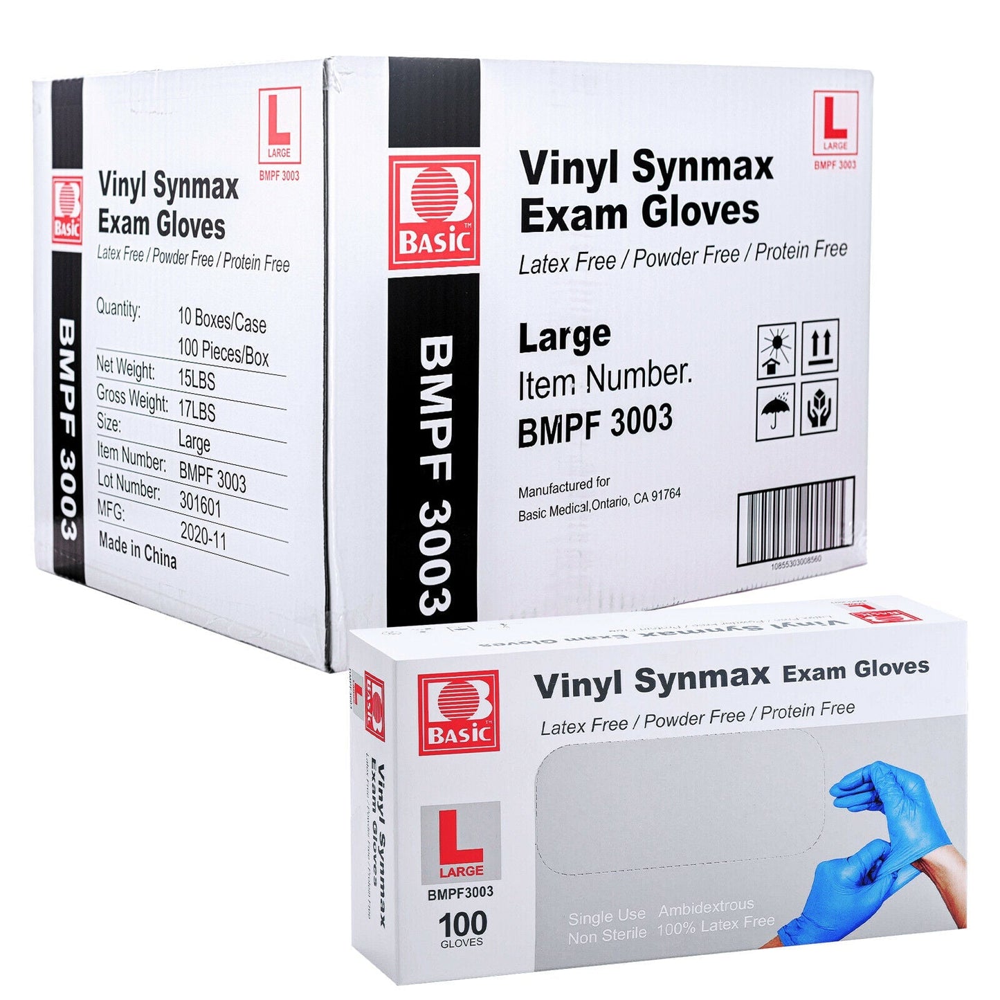 BASIC Disposable Vinyl Synmax Exam Gloves Blue S/M/L/XL 1000/Case - JMU DENTAL INC