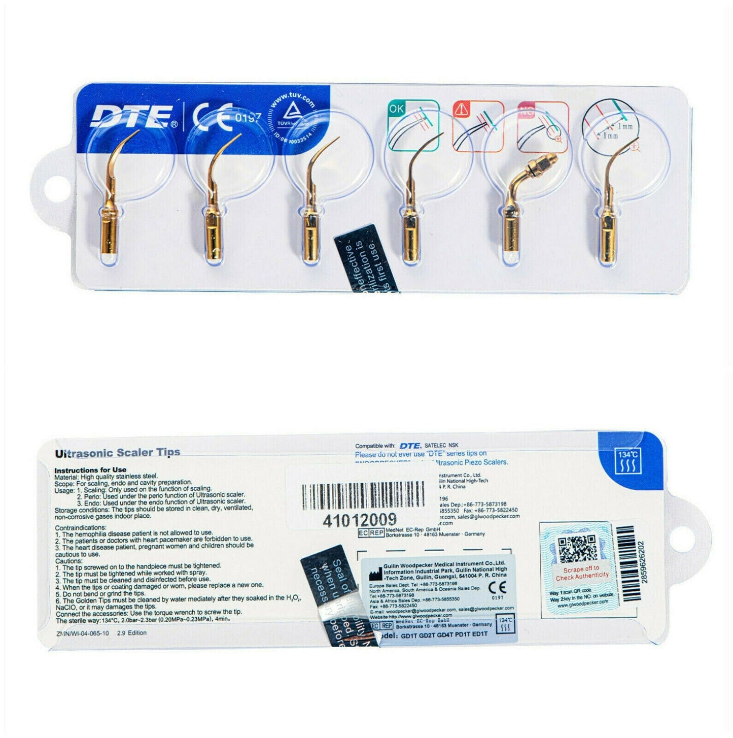 Woodpecker Dental Ultrasonic Scaler Accessories Tips Set for DTE D5 LED 6Pcs/Set - JMU DENTAL INC