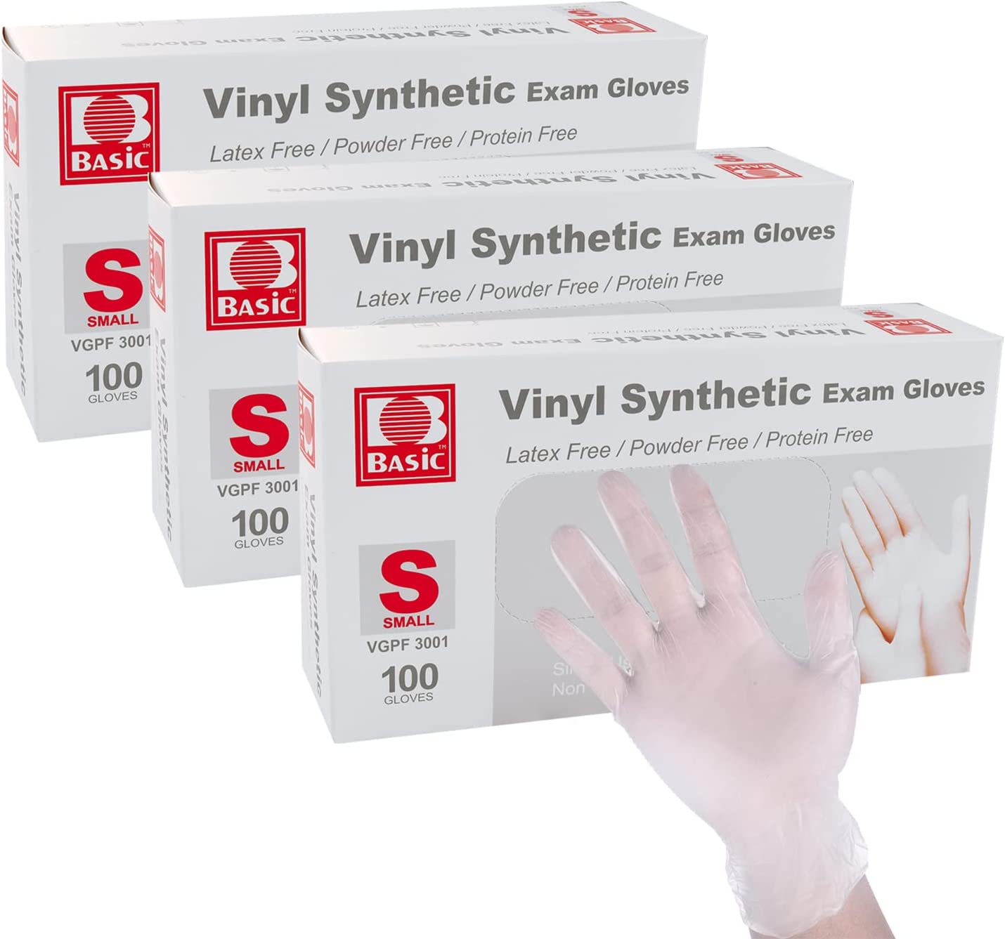 BASIC Vinyl Synthetic Exam Gloves Clear Powder Free 300PCS