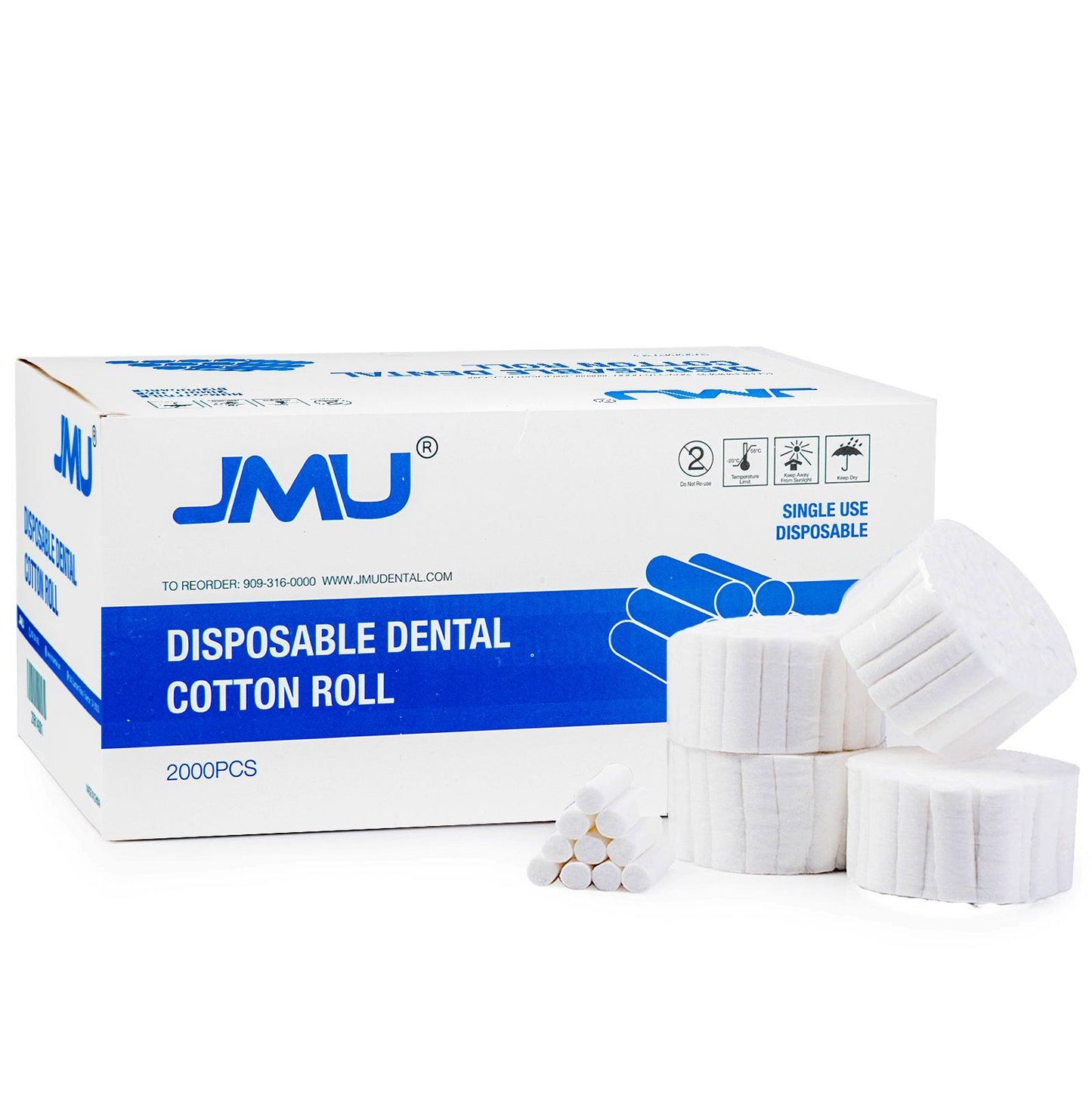 JMU Disposable Dental Cotton Rolls 1.5" Long 2000/Box - JMU DENTAL INC