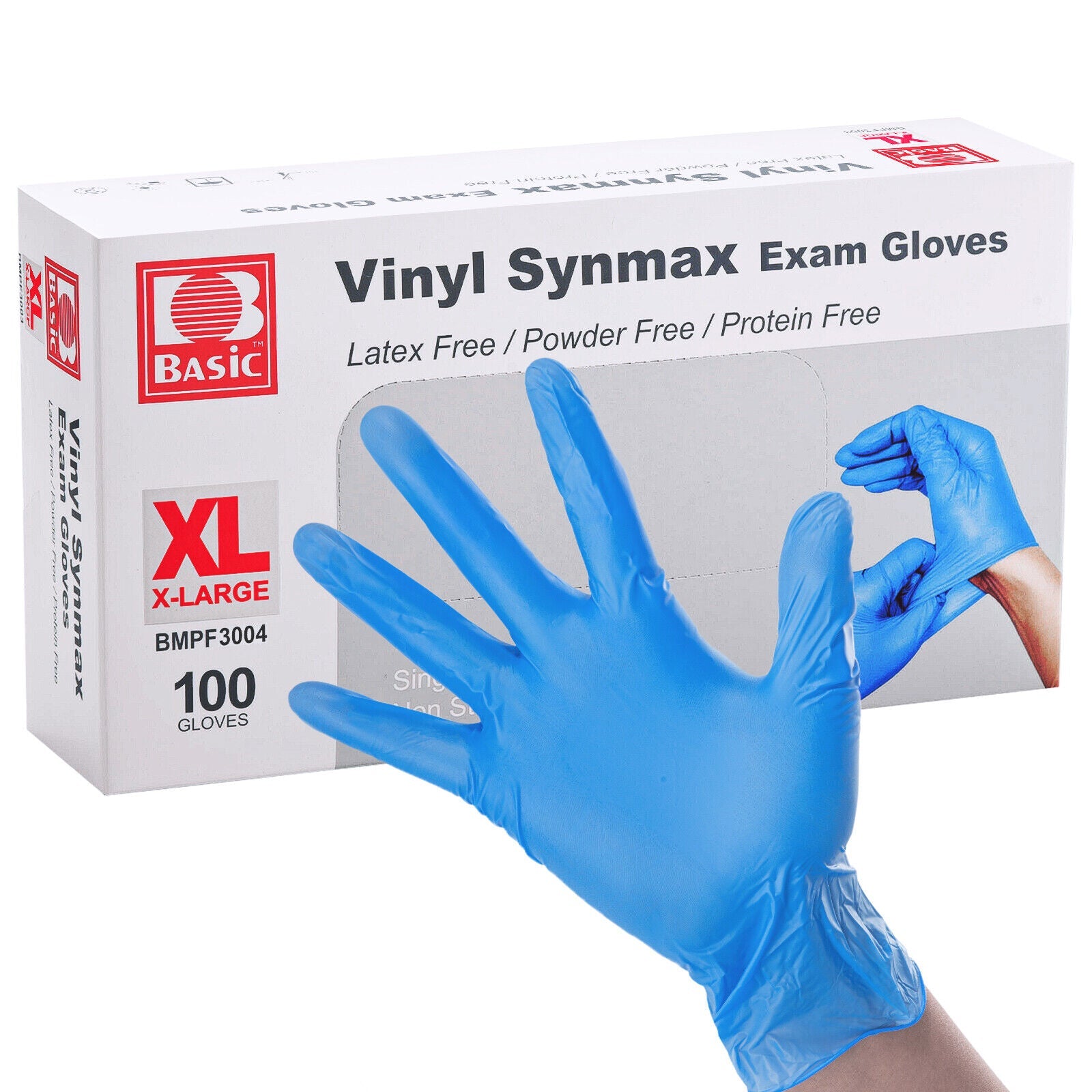 BASIC Disposable Vinyl Synmax Exam Gloves Blue 100/Box - JMU DENTAL INC