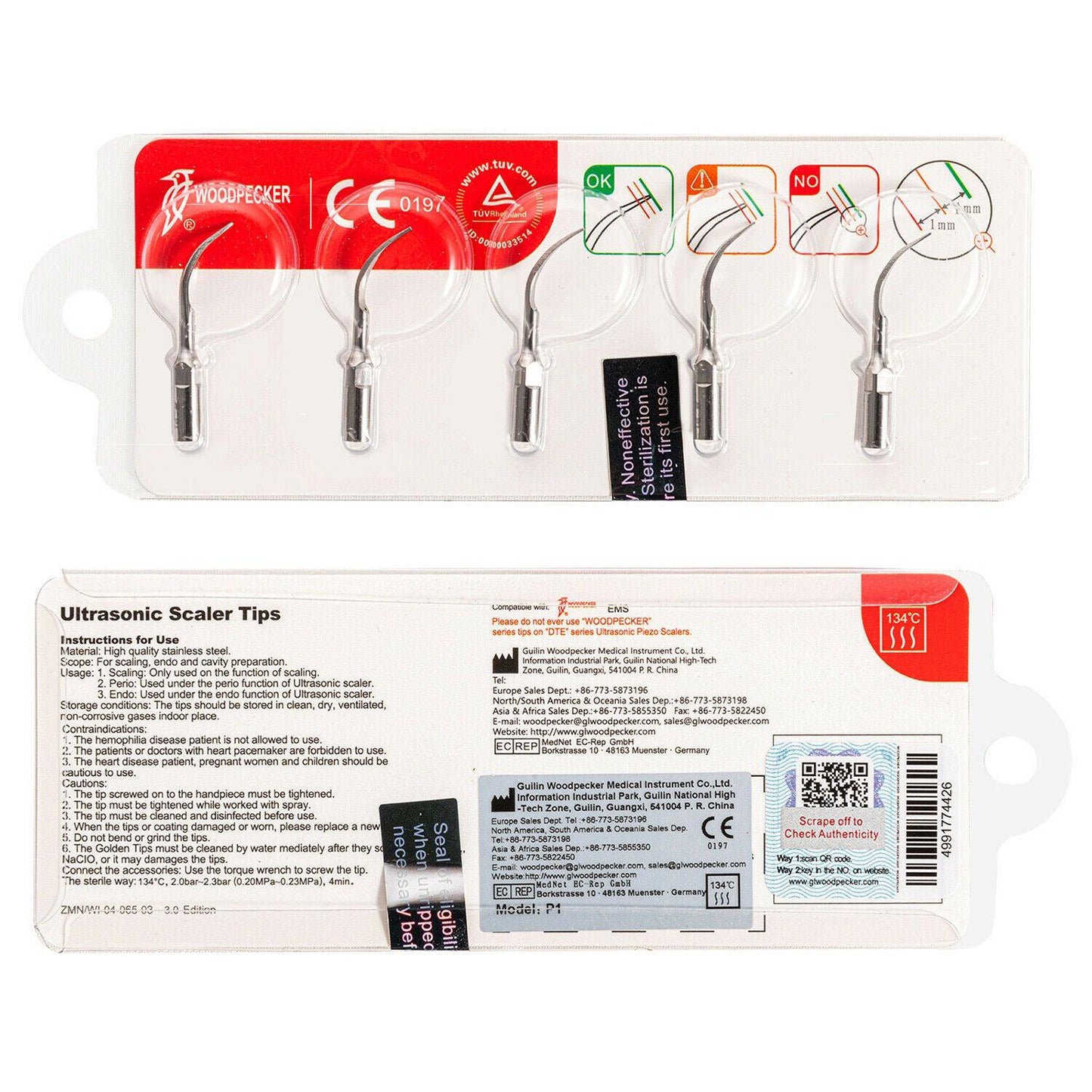 Woodpecker Dental Ultrasonic Scaler Accessories P1&PD1 Tips (5Pcs/Set) - JMU DENTAL INC