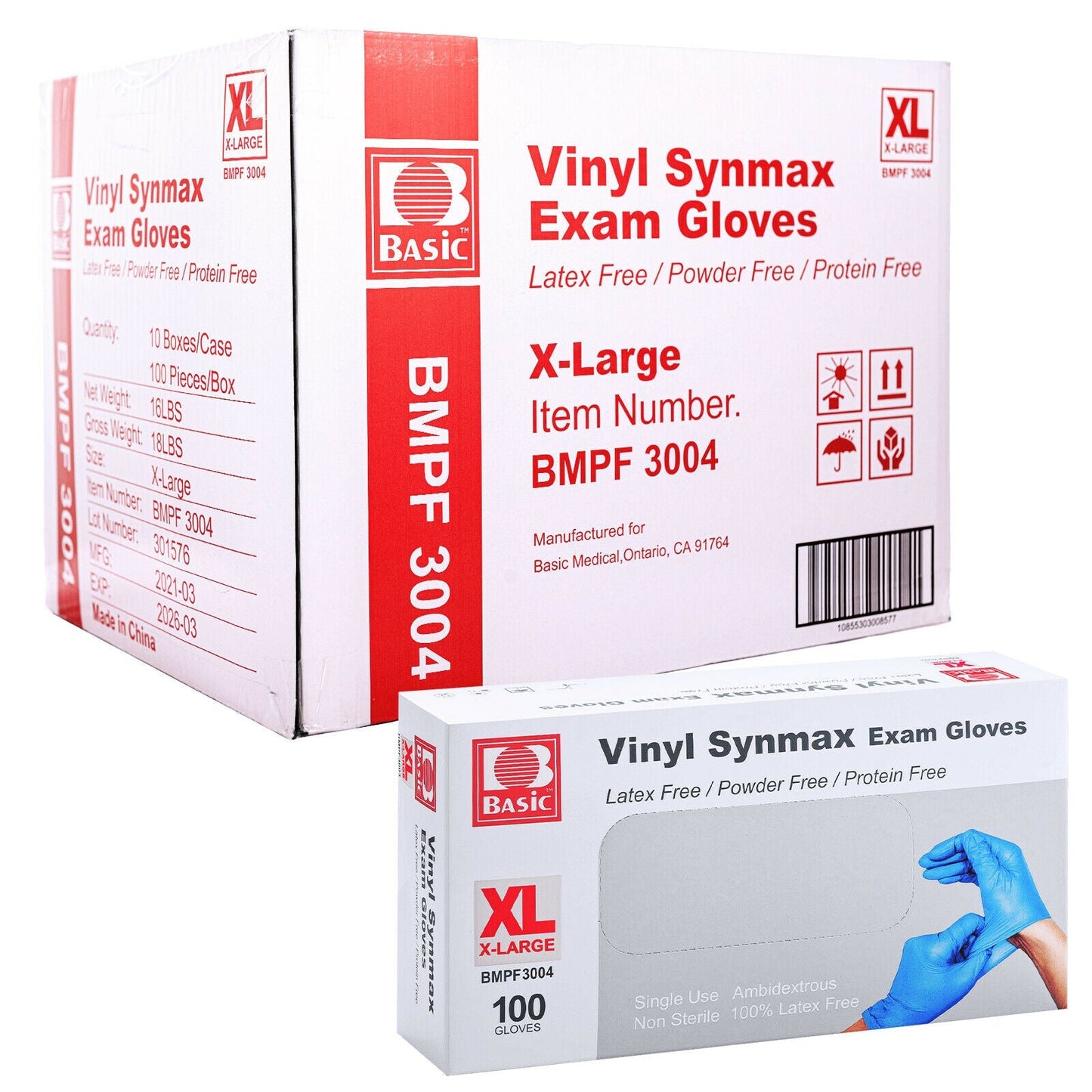 BASIC Disposable Vinyl Synmax Exam Gloves Blue S/M/L/XL 1000/Case - JMU DENTAL INC