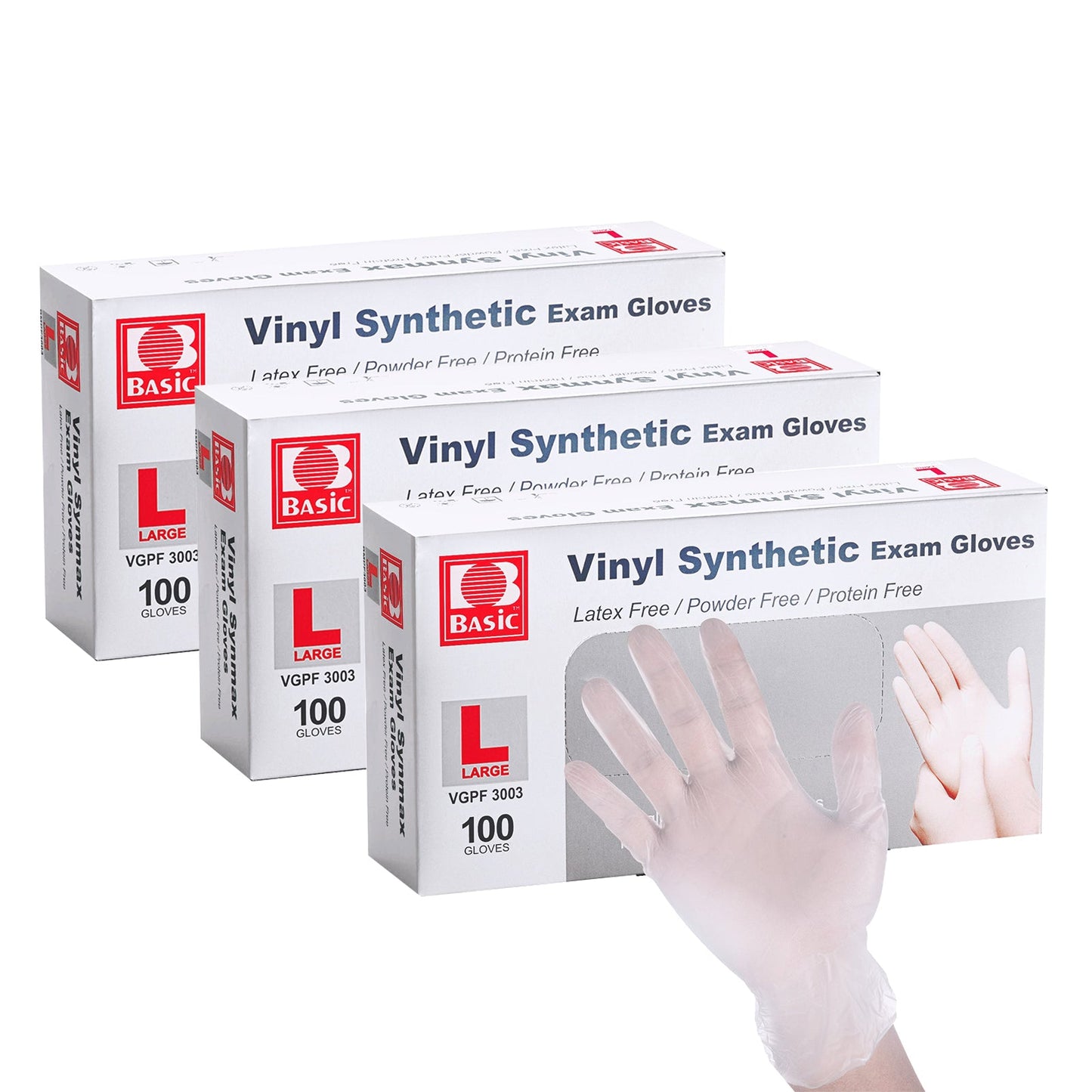 BASIC Vinyl Synthetic Exam Gloves Clear Powder Free 300PCS