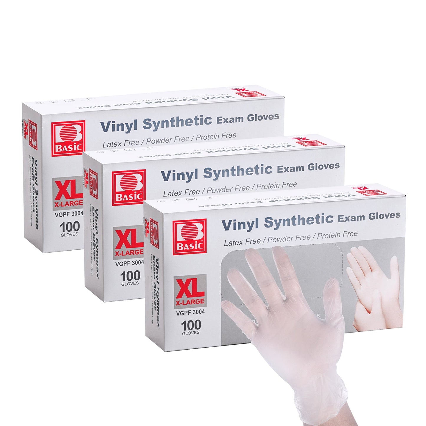 BASIC Vinyl Synthetic Exam Gloves Clear Powder Free 300PCS