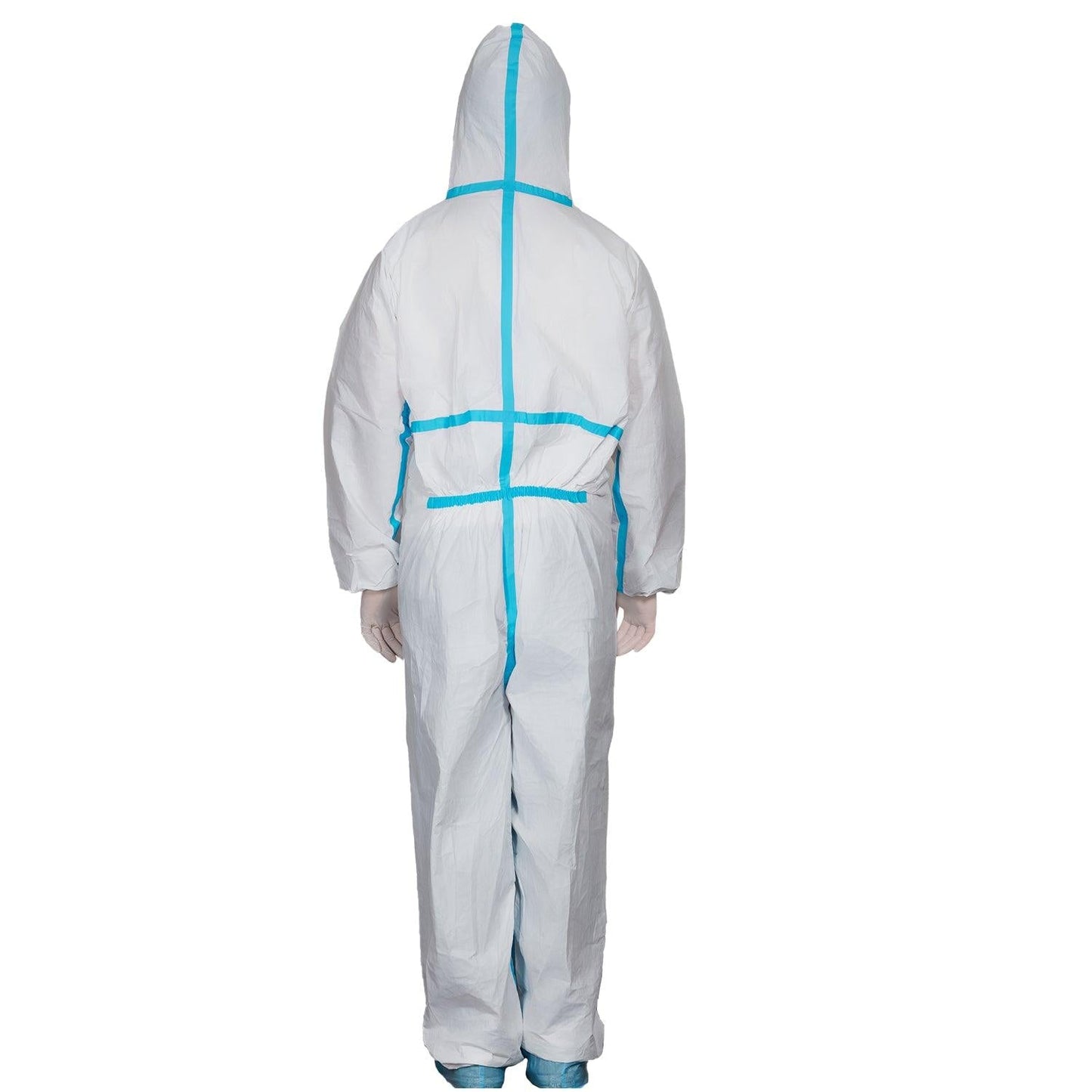 JMU White Coverall with Blue Binding Isolation Gown - JMU DENTAL INC