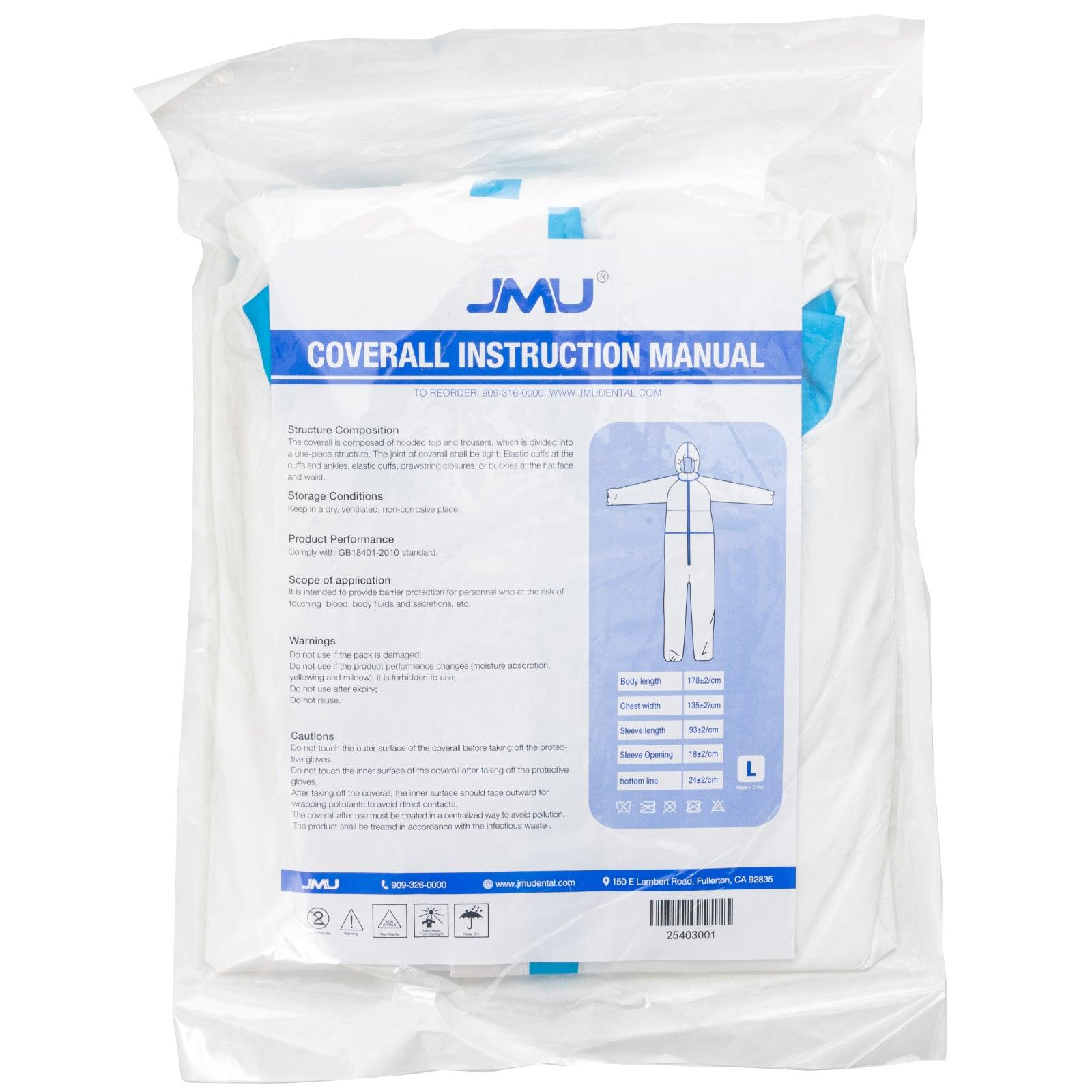 JMU White Coverall with Blue Binding Isolation Gown - JMU DENTAL INC