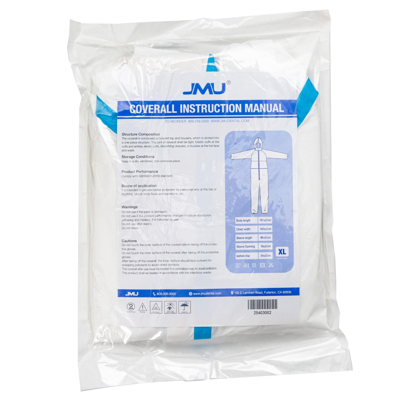 JMU White Coverall with Blue Binding Isolation Gown - JMU DENTAL INC