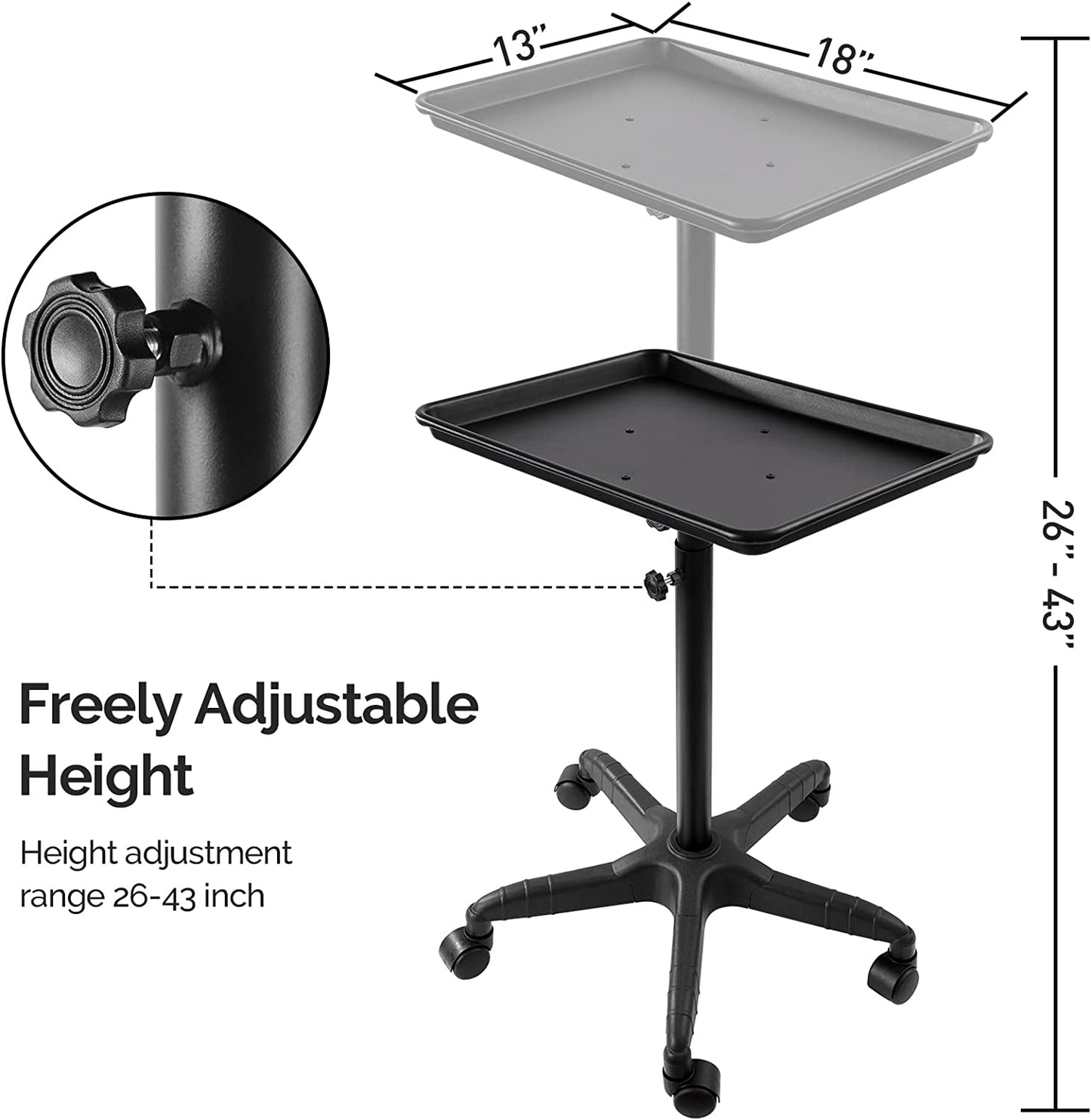 JMU Rolling Tray Cart Height Adjustable with Wheels - JMU DENTAL INC