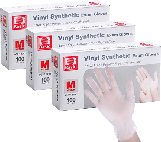 BASIC Vinyl Synthetic Exam Gloves Clear Powder Free 300PCS