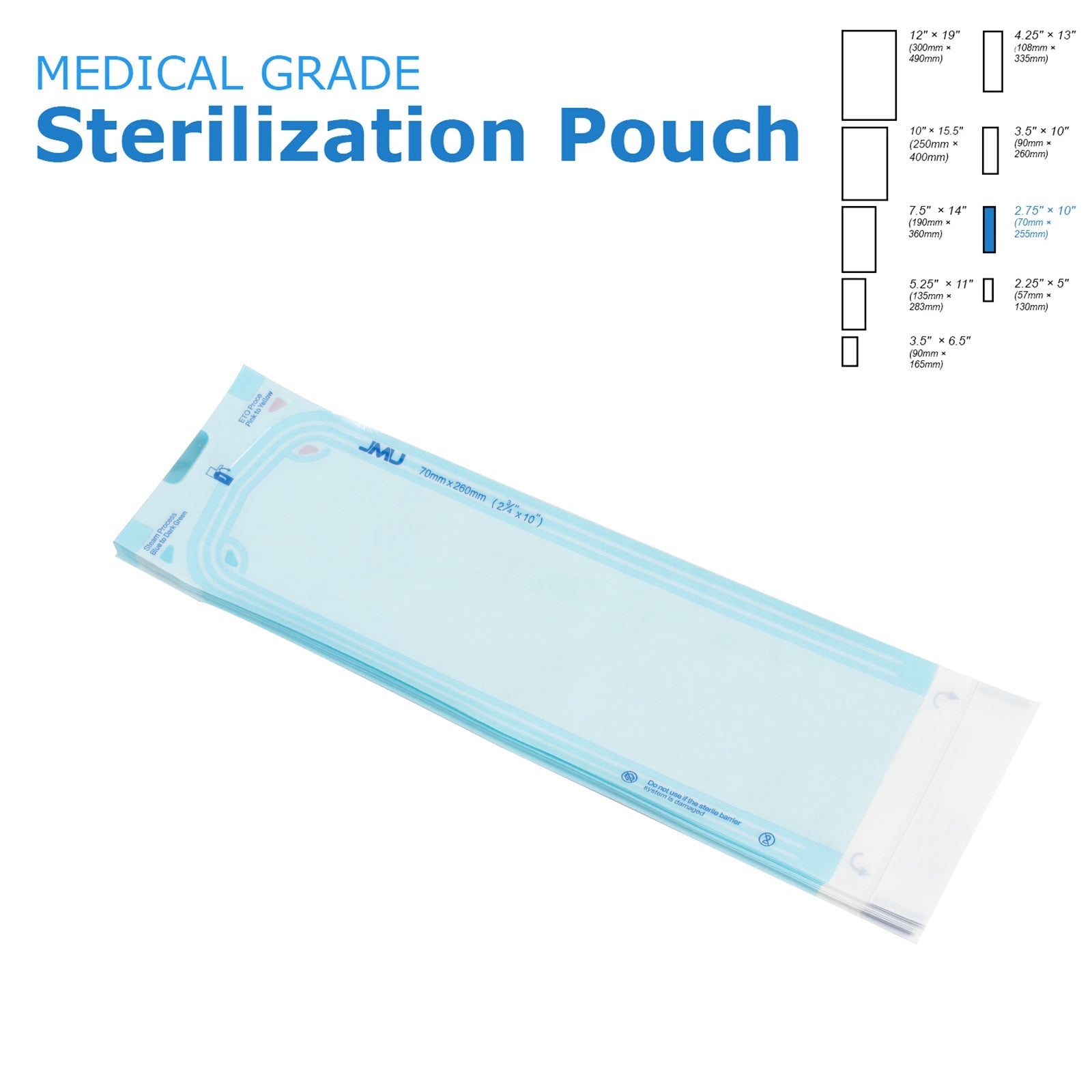 JMU Dental Self-Sealing Sterilization Pouches 2.75"x10" 200/Box