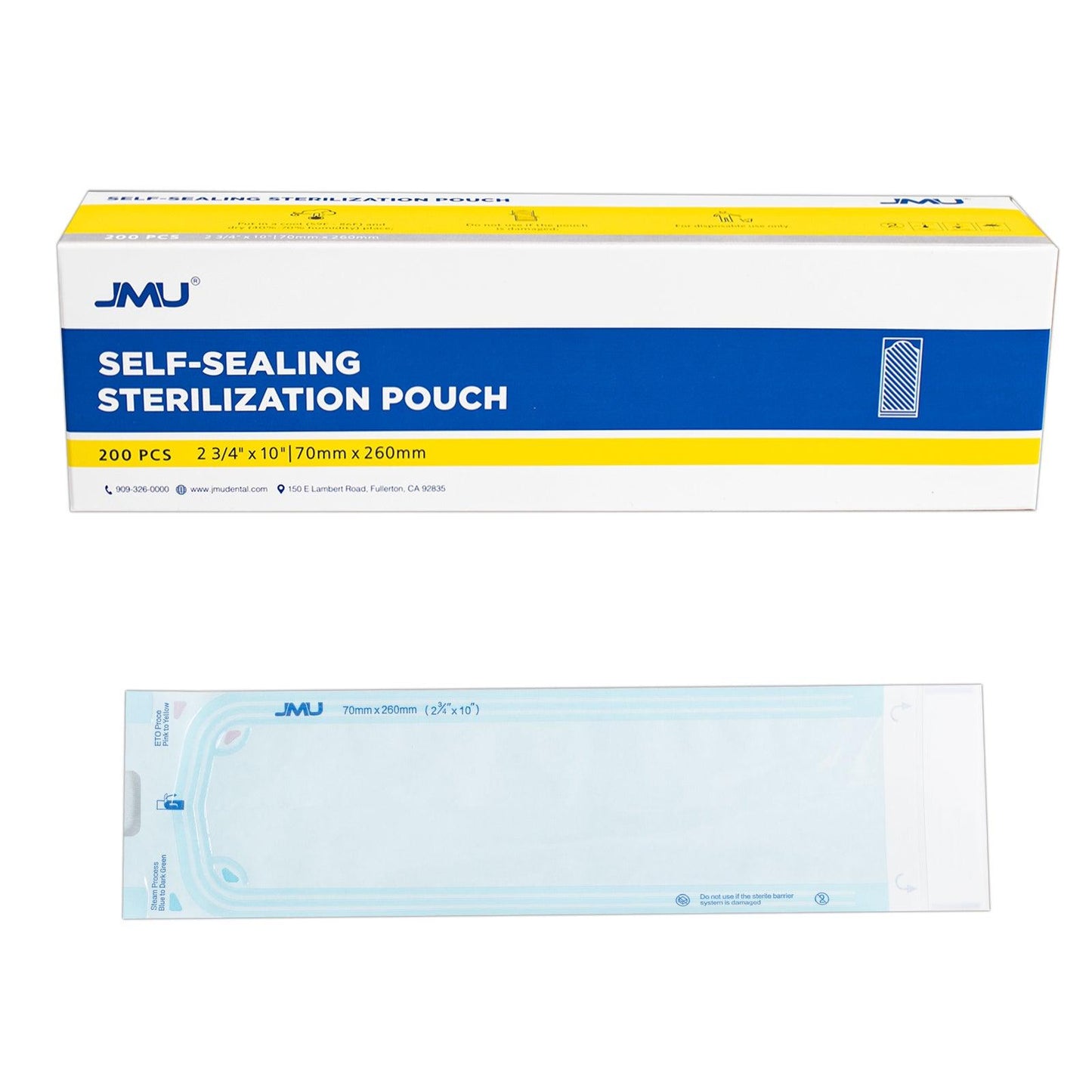 JMU Dental Self-Sealing Sterilization Pouches 2.75"x10" 200/Box